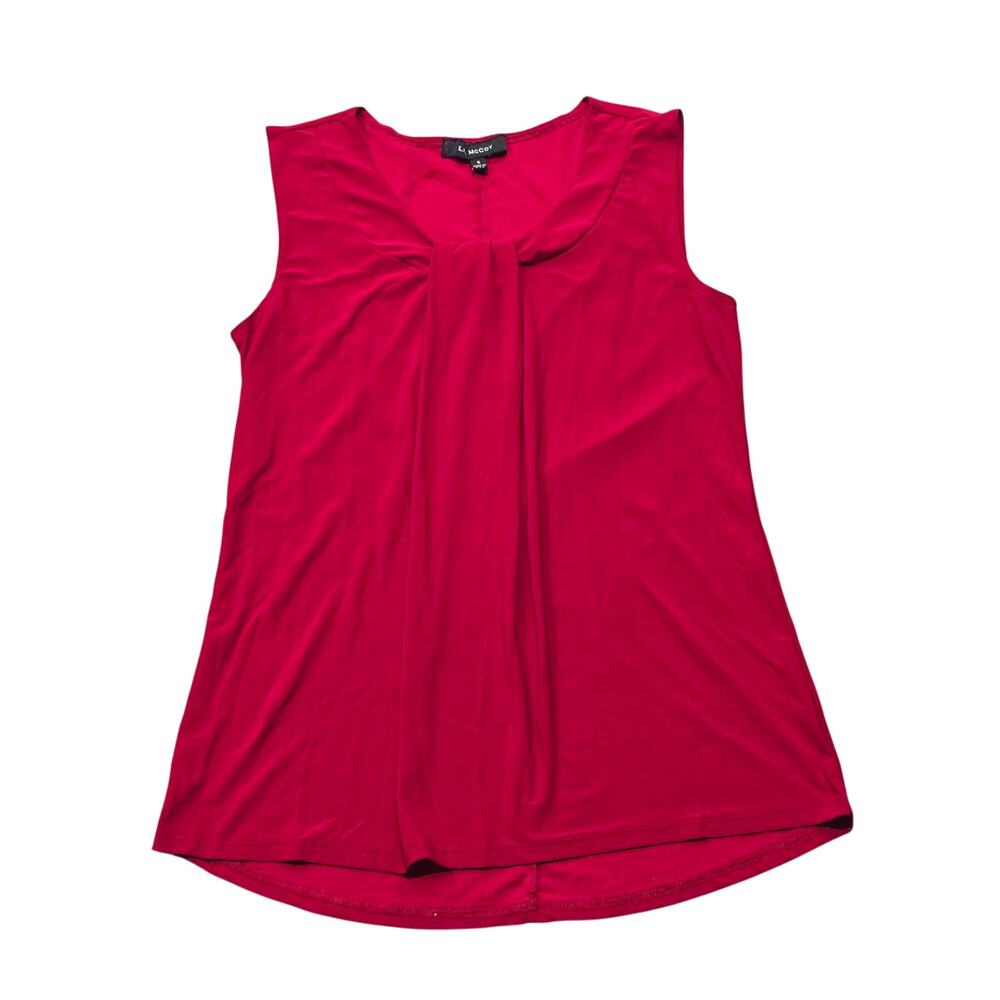 Liz McCoy Red Sleeveless Blouse Drape Neck Twist Knot Front Tank Top Small